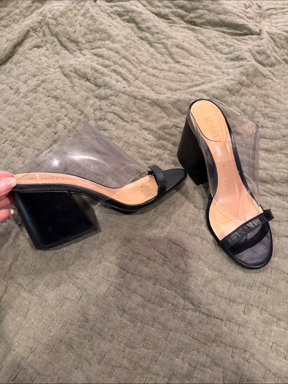 Schutz Clear Chunky Block Heels - Women's Size 8